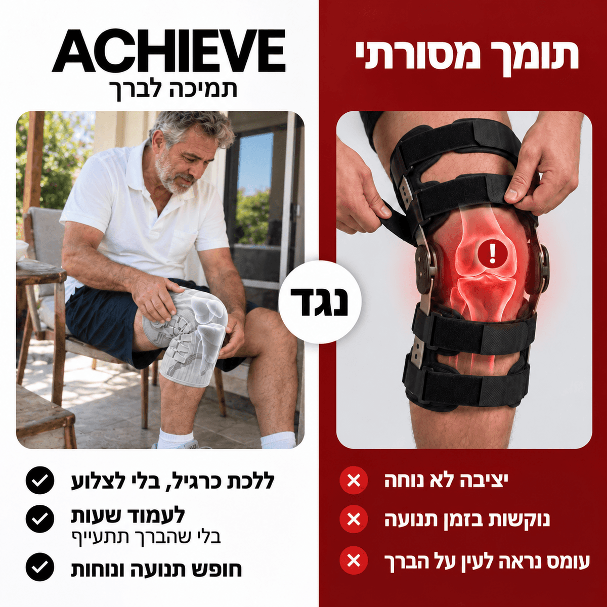 תומך הברך המתכוונן של Achieve